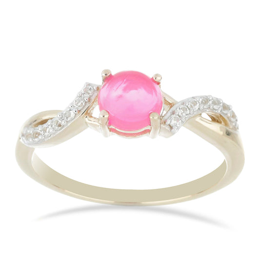 Goldplattierter Silberring mit rosa Opal aus Lega Dembi und weißem Topas