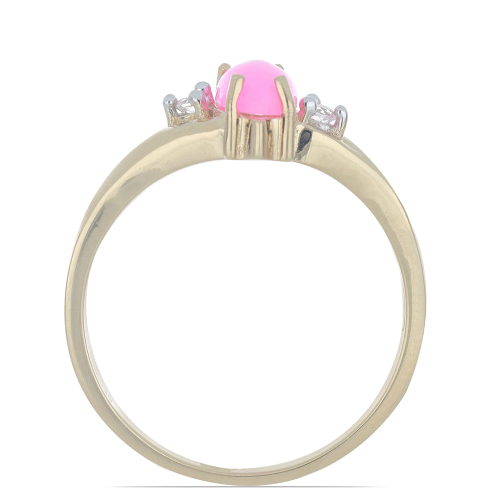 Goldplattierter Silberring mit rosa Opal aus Lega Dembi und weißem Topas