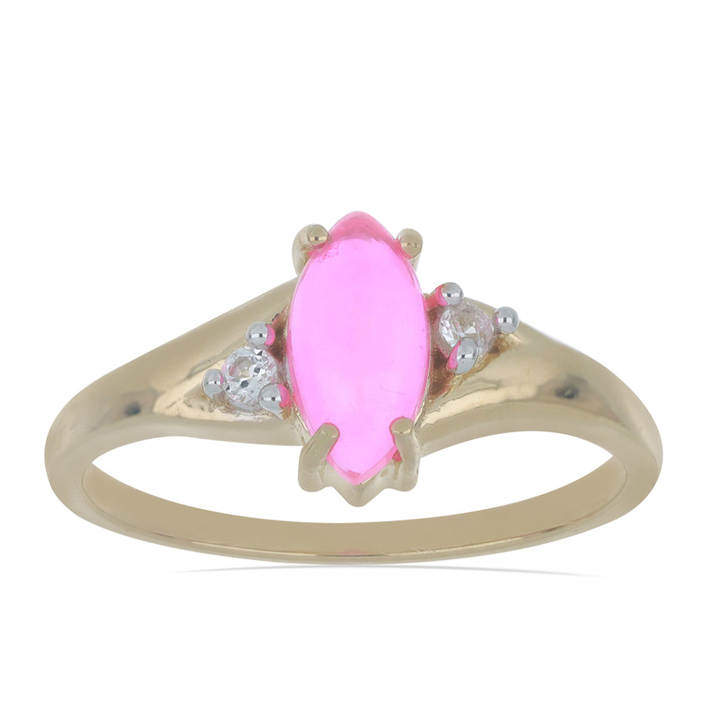 Goldplattierter Silberring mit rosa Opal aus Lega Dembi und weißem Topas