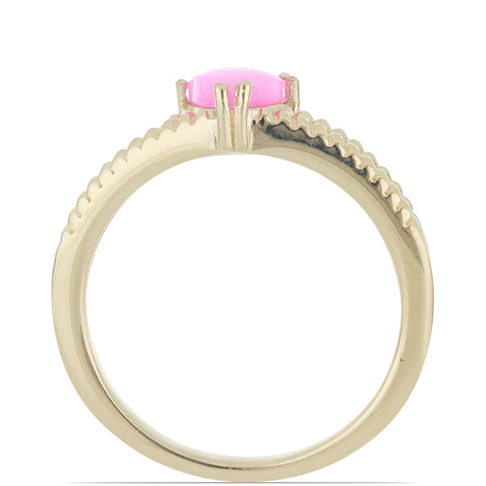 Goldplattierter Silberring mit rosa Opal aus Lega Dembi