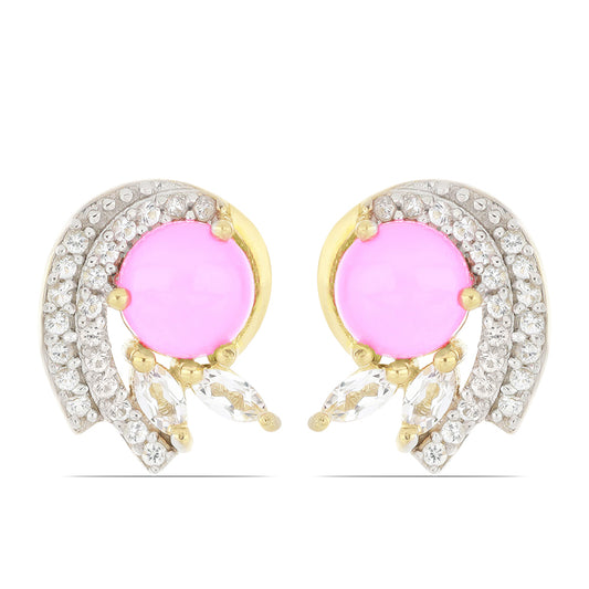 Goldplattierte Silberohrringe mit rosa Opal aus Lega Dembi und weißem Topas