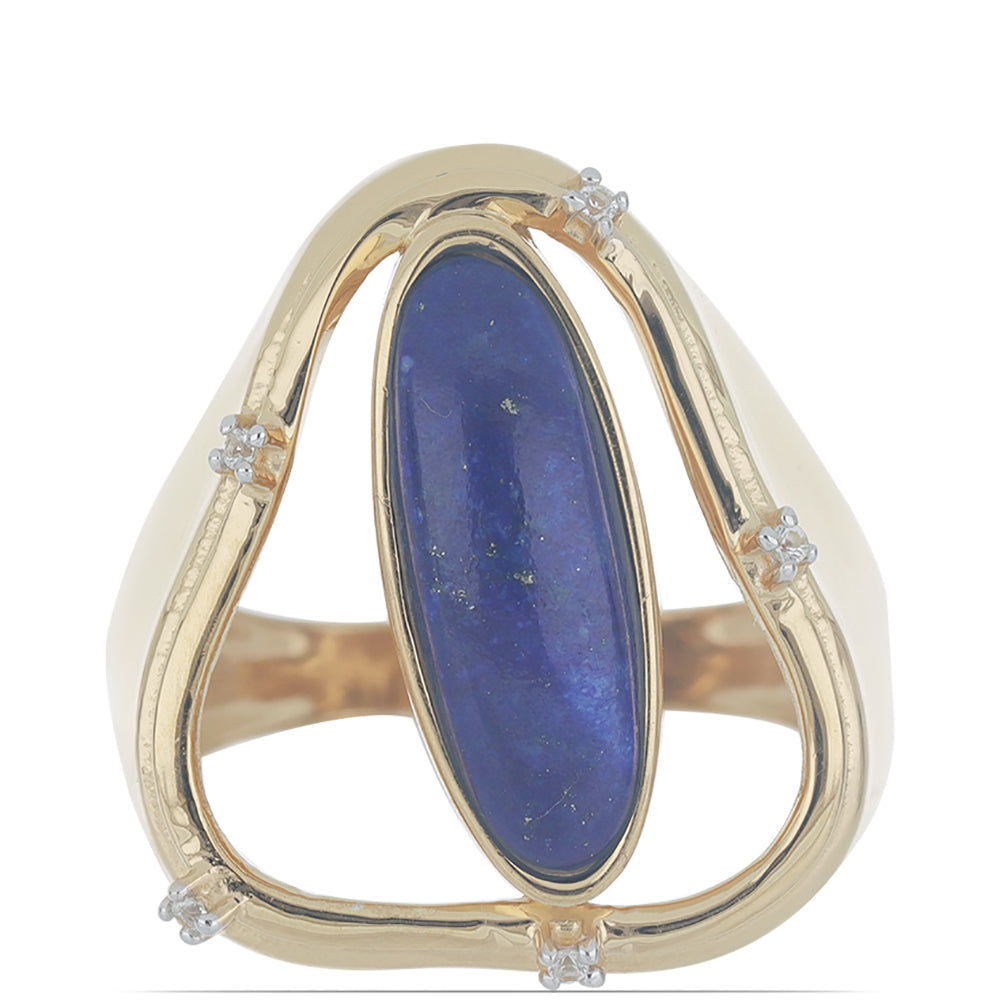 Goldplattierter Silberring mit Lapislazuli aus Badakhshan und weißem Topas 1 