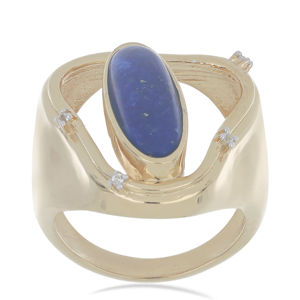 Goldplattierter Silberring mit Lapislazuli aus Badakhshan und weißem Topas