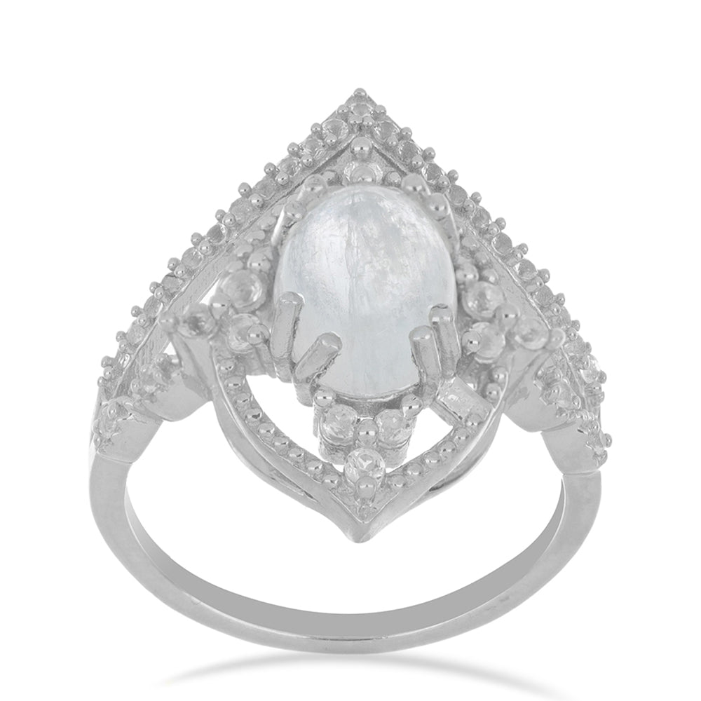 Silberring mit Regenbogenmondstein und weißem Topas