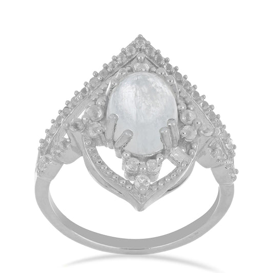 Silberring mit Regenbogenmondstein und weißem Topas