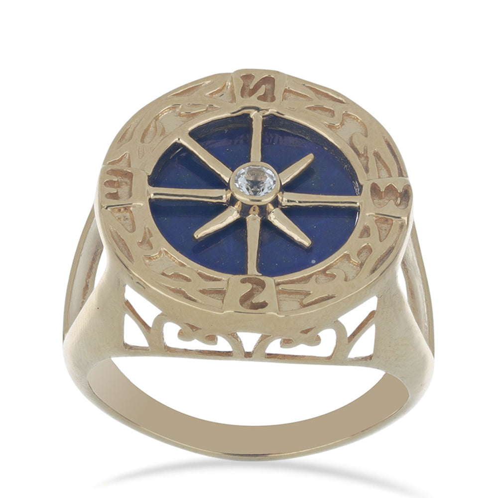 Goldplattierter Silberring mit Lapislazuli aus Badakhshan und weißem Topas