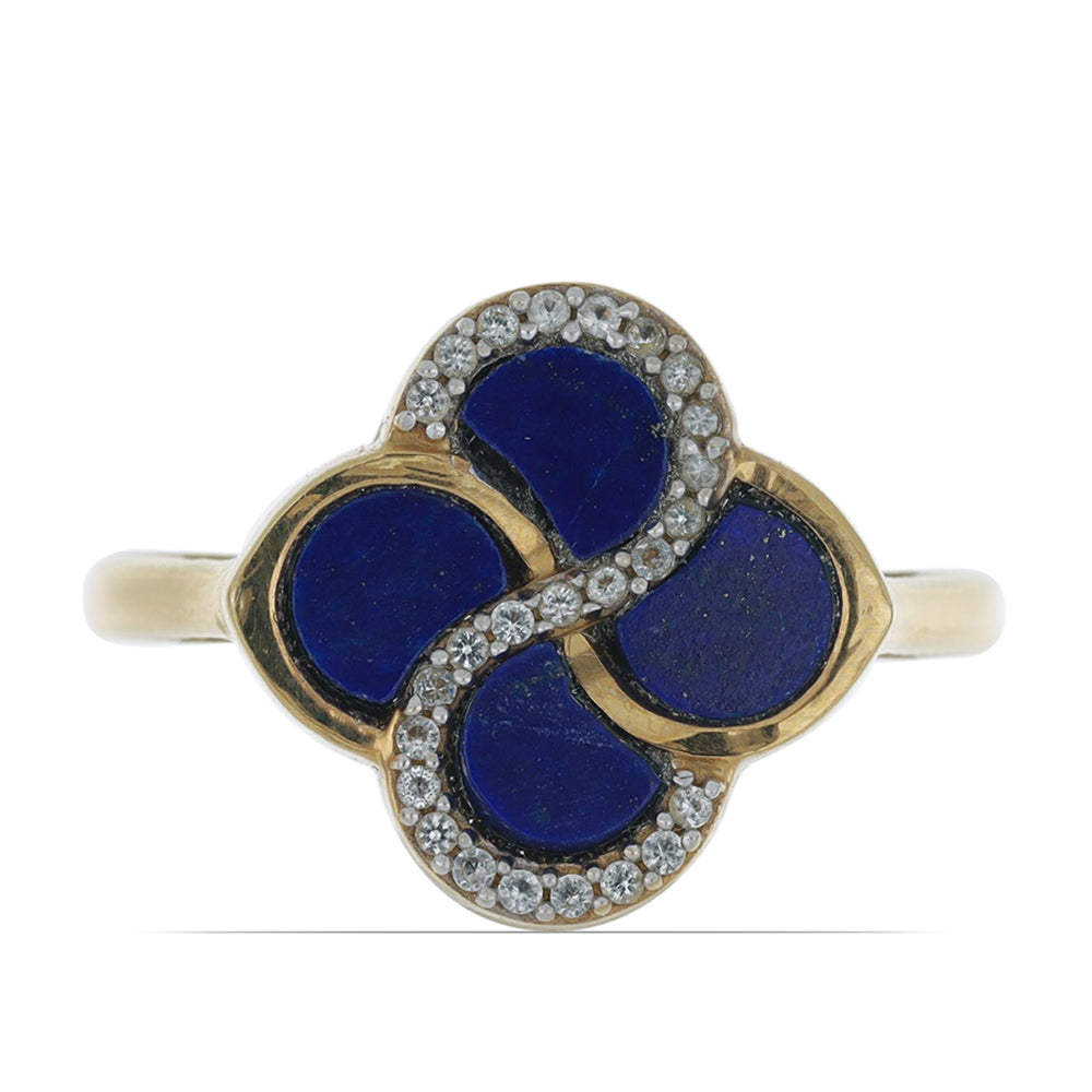 Goldplattierter Silberring mit Lapislazuli aus Badakhshan und weißem Topas