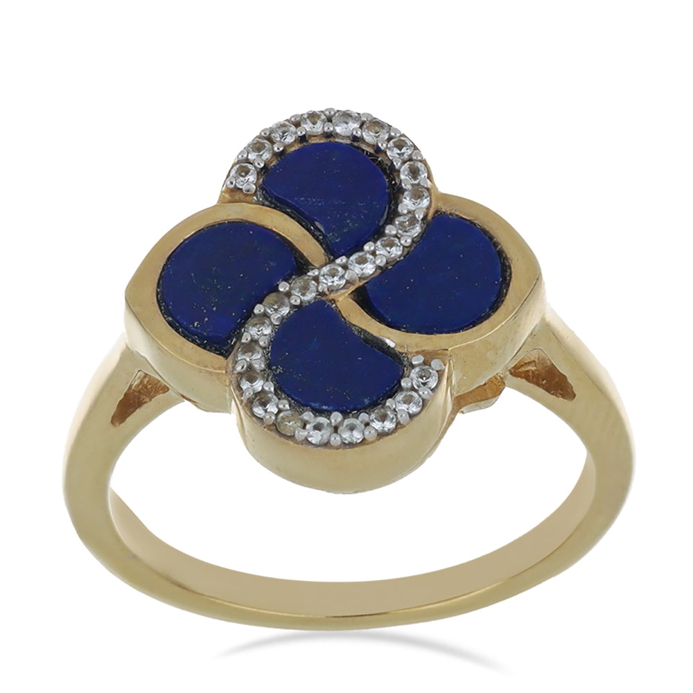 Goldplattierter Silberring mit Lapislazuli aus Badakhshan und weißem Topas 4 