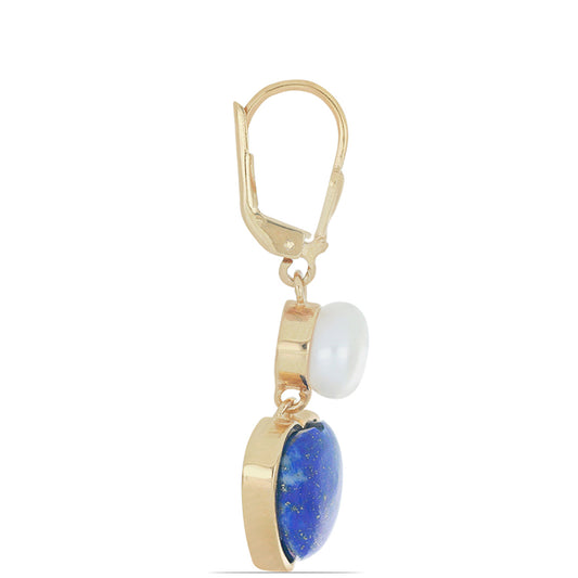 Goldplattierte Silberohrringe mit Lapislazuli aus Badakhshan und weißer Süßwasserperle