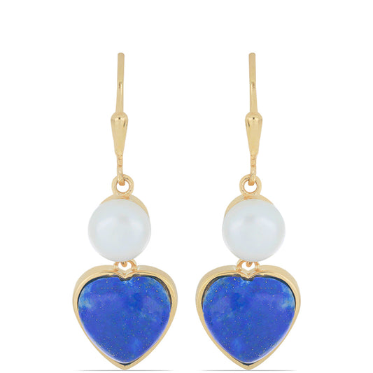 Goldplattierte Silberohrringe mit Lapislazuli aus Badakhshan und weißer Süßwasserperle