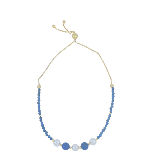 Goldplattiertes Silberarmband mit Lapislazuli aus Badakhshan und weißer Süßwasserperle