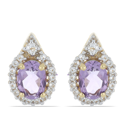 Goldplattierte Silberohrringe mit Rose De France Amethyst und weißem Topas