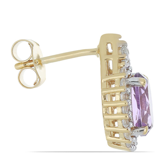 Goldplattierte Silberohrringe mit Rose De France Amethyst und weißem Topas