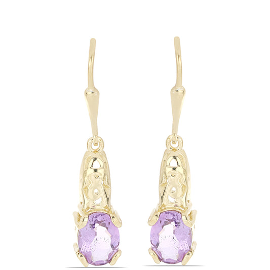 Goldplattierte Silberohrringe mit Rose De France Amethyst