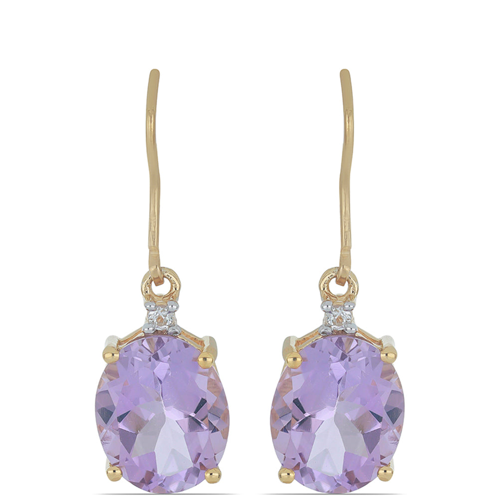 Goldplattierte Silberohrringe mit Rose De France Amethyst und weißem Topas