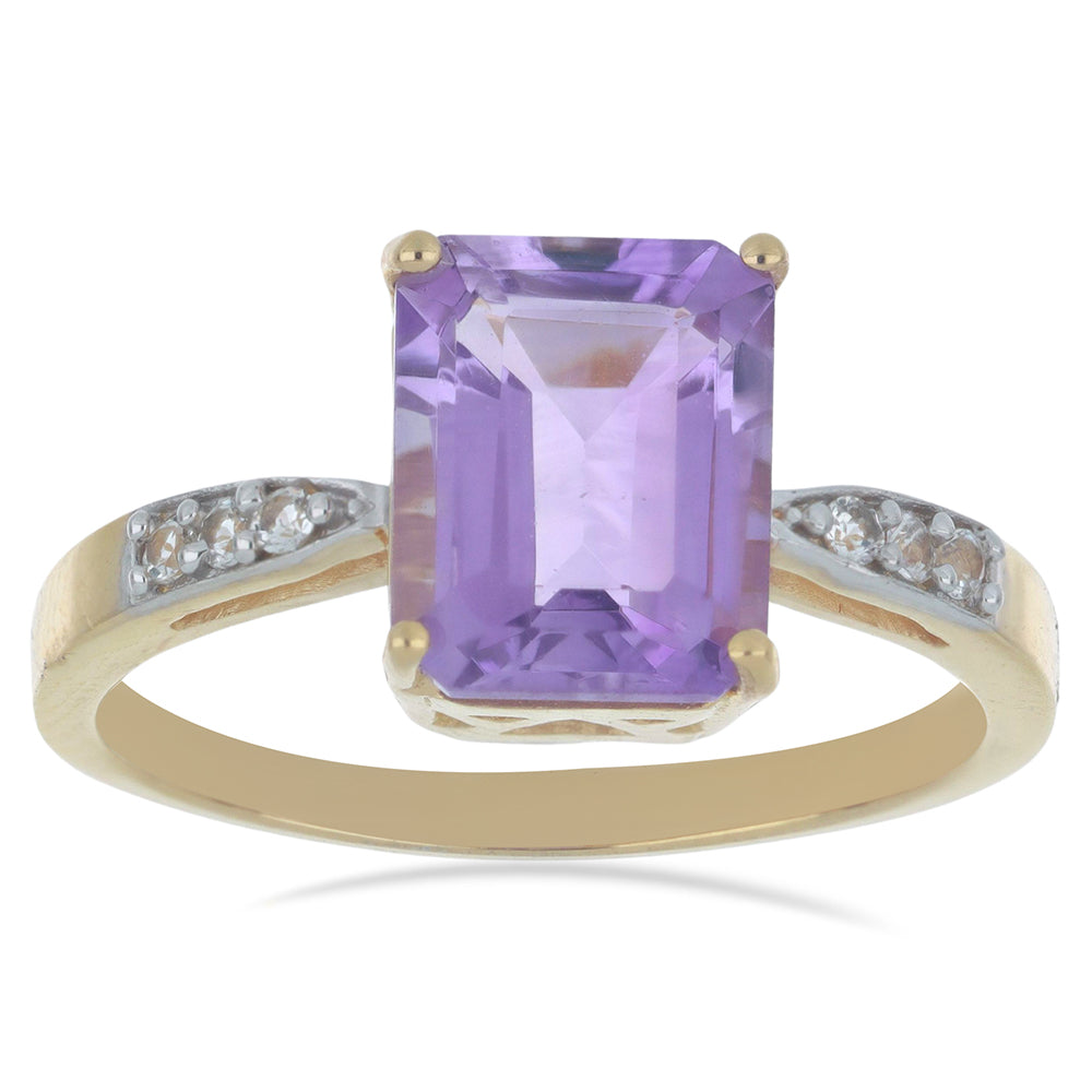Goldplattierter Silberring mit Rose De France Amethyst und weißem Topas 1 