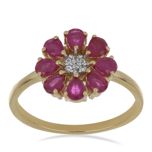 Goldplattierter Silberring mit Rubin aus Madagaskar und weißem Topas