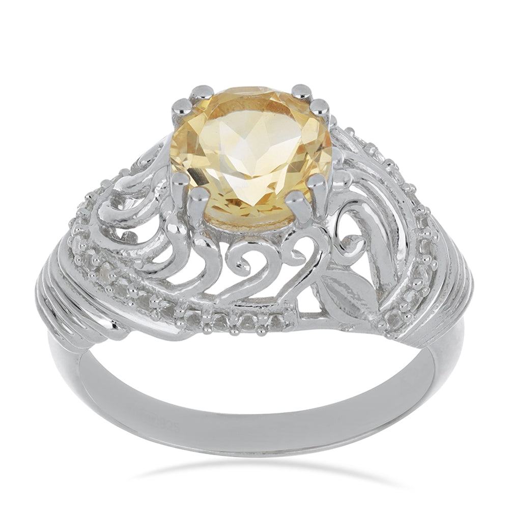 Silberring mit Zitrin aus dem Ural und weißem Topas