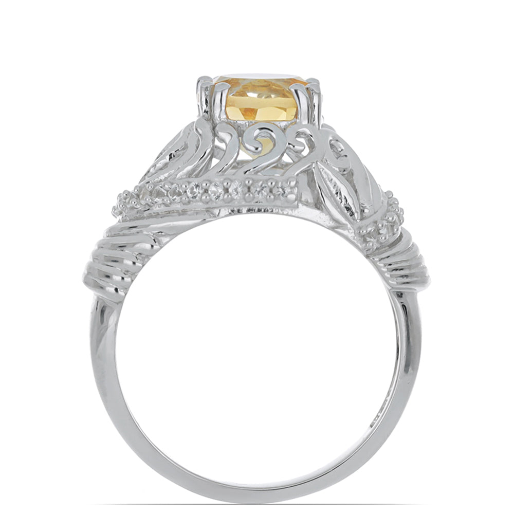 Silberring mit Zitrin aus dem Ural und weißem Topas