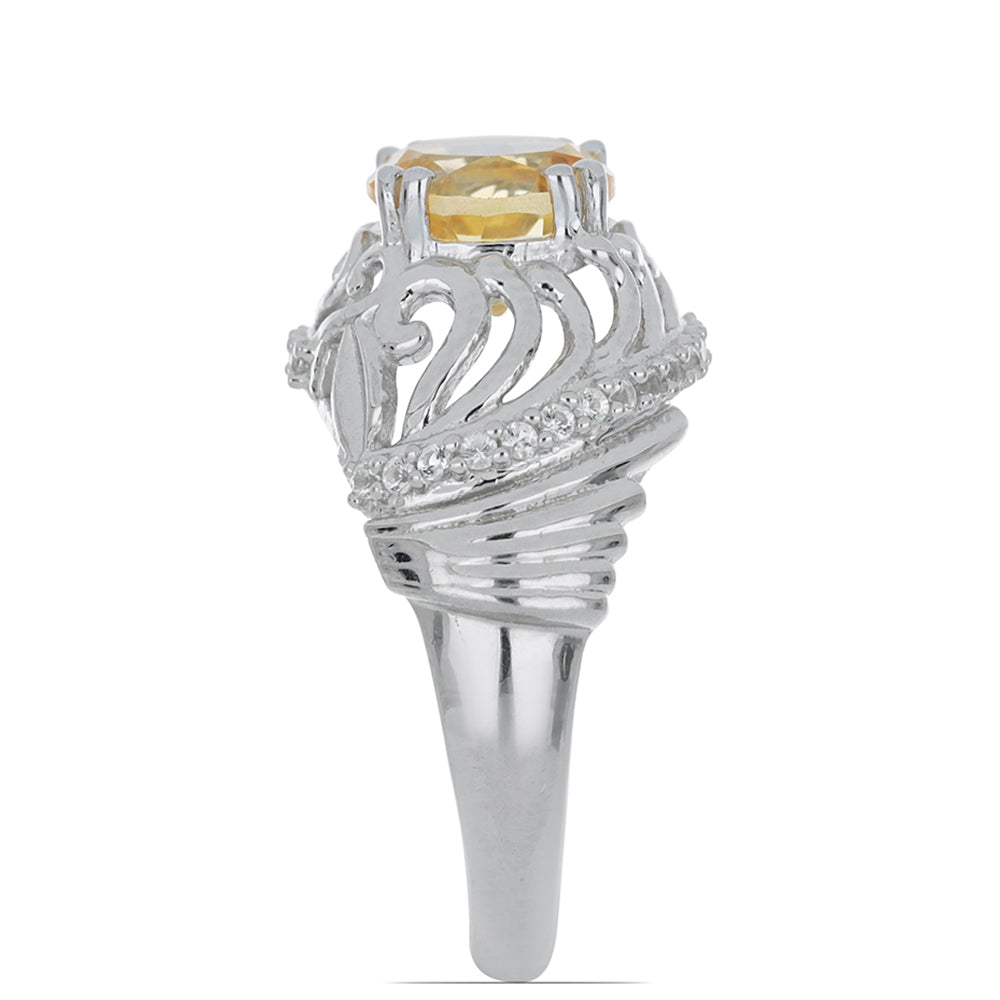 Silberring mit Zitrin aus dem Ural und weißem Topas