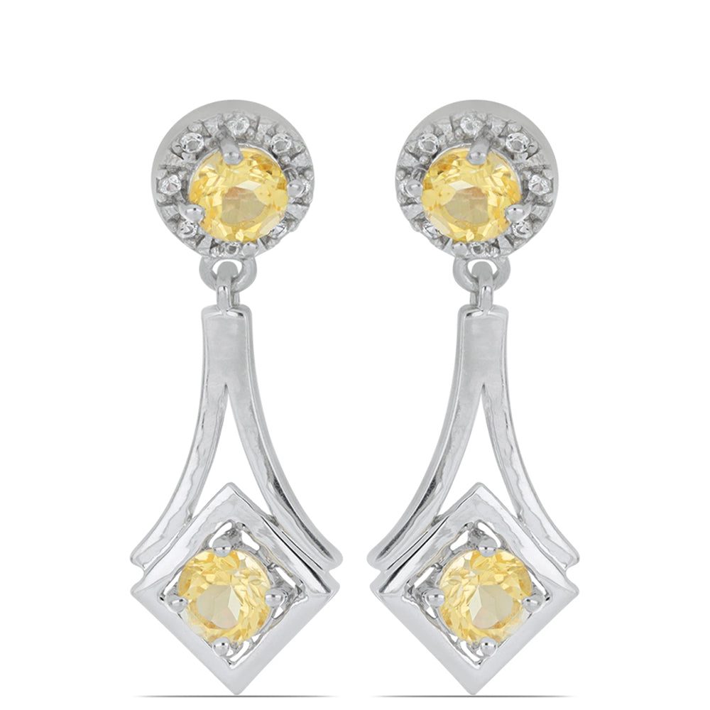 Silberohrringe mit Zitrin aus dem Ural und weißem Topas