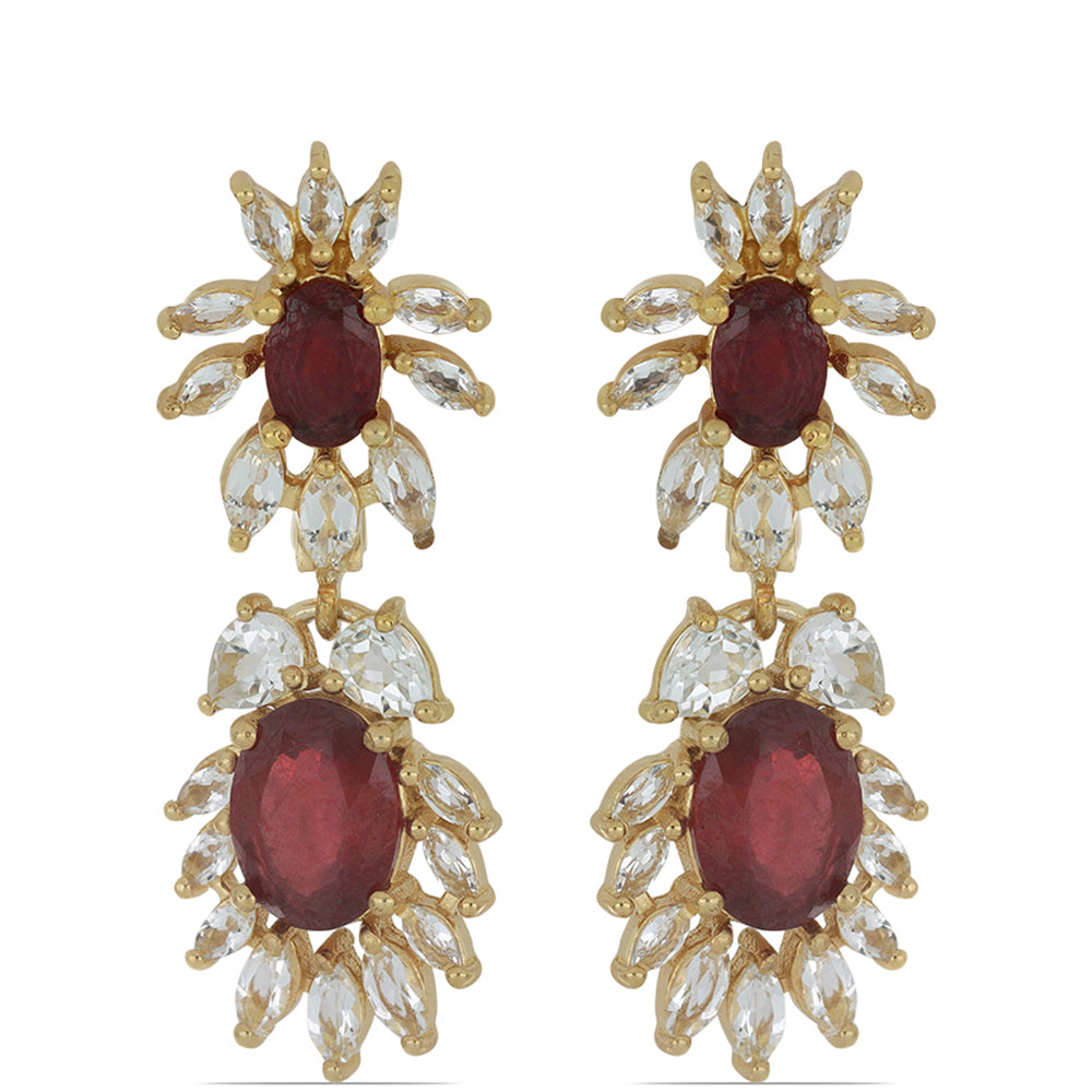 Goldplattierte Silberohrringe mit Rubin aus Madagaskar und weißem Topas 1 
