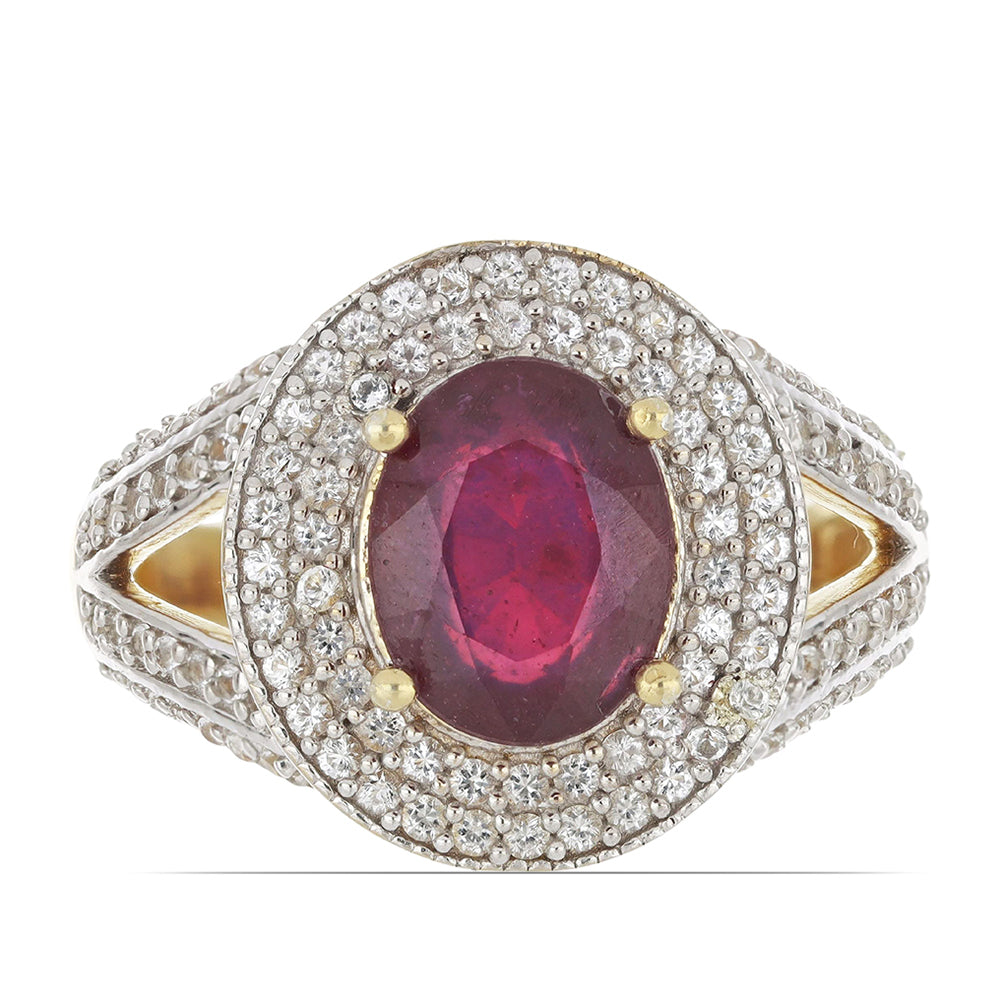 Goldplattierter Silberring mit Rubin aus Madagaskar und weißem Topas 1 