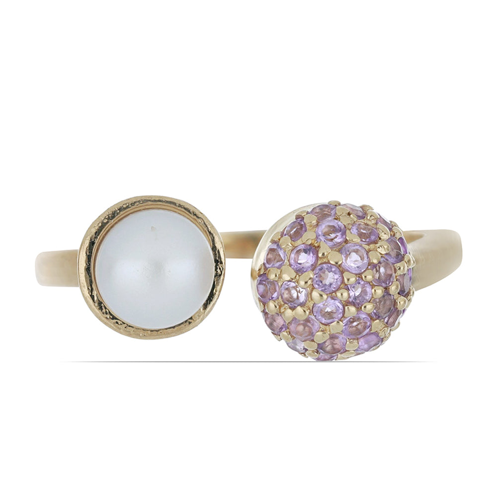 Goldplattierter Silberring mit Rose De France Amethyst und weißer Süßwasserperle 1 