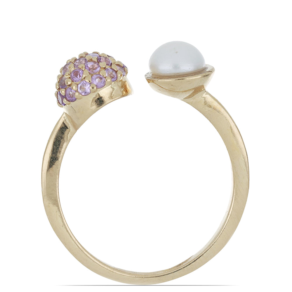 Goldplattierter Silberring mit Rose De France Amethyst und weißer Süßwasserperle 4 