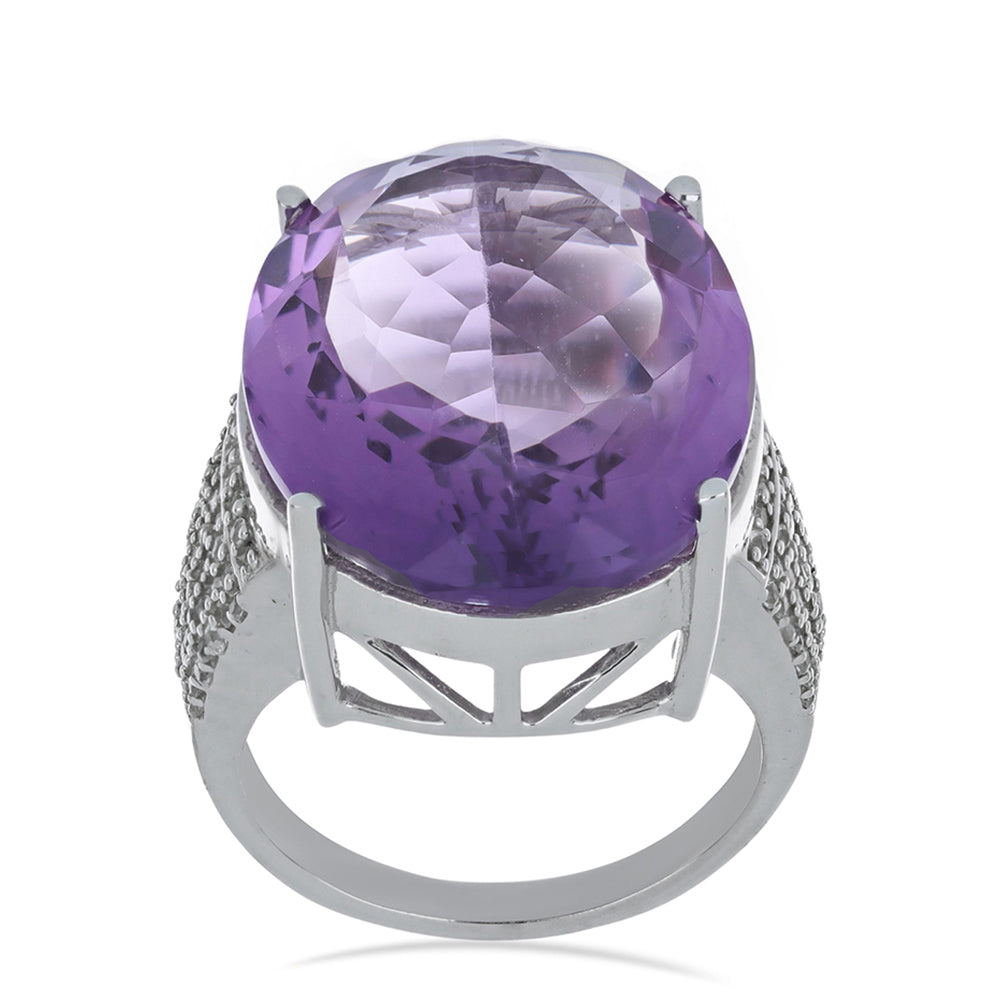 Silberring mit Rose De France Amethyst und weißem Topas