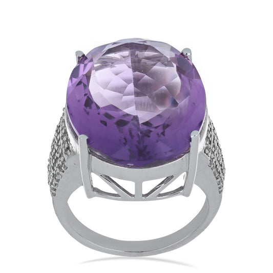 Silberring mit Rose De France Amethyst und weißem Topas