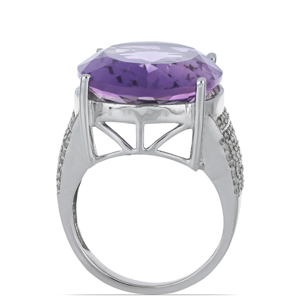 Silberring mit Rose De France Amethyst und weißem Topas 3 