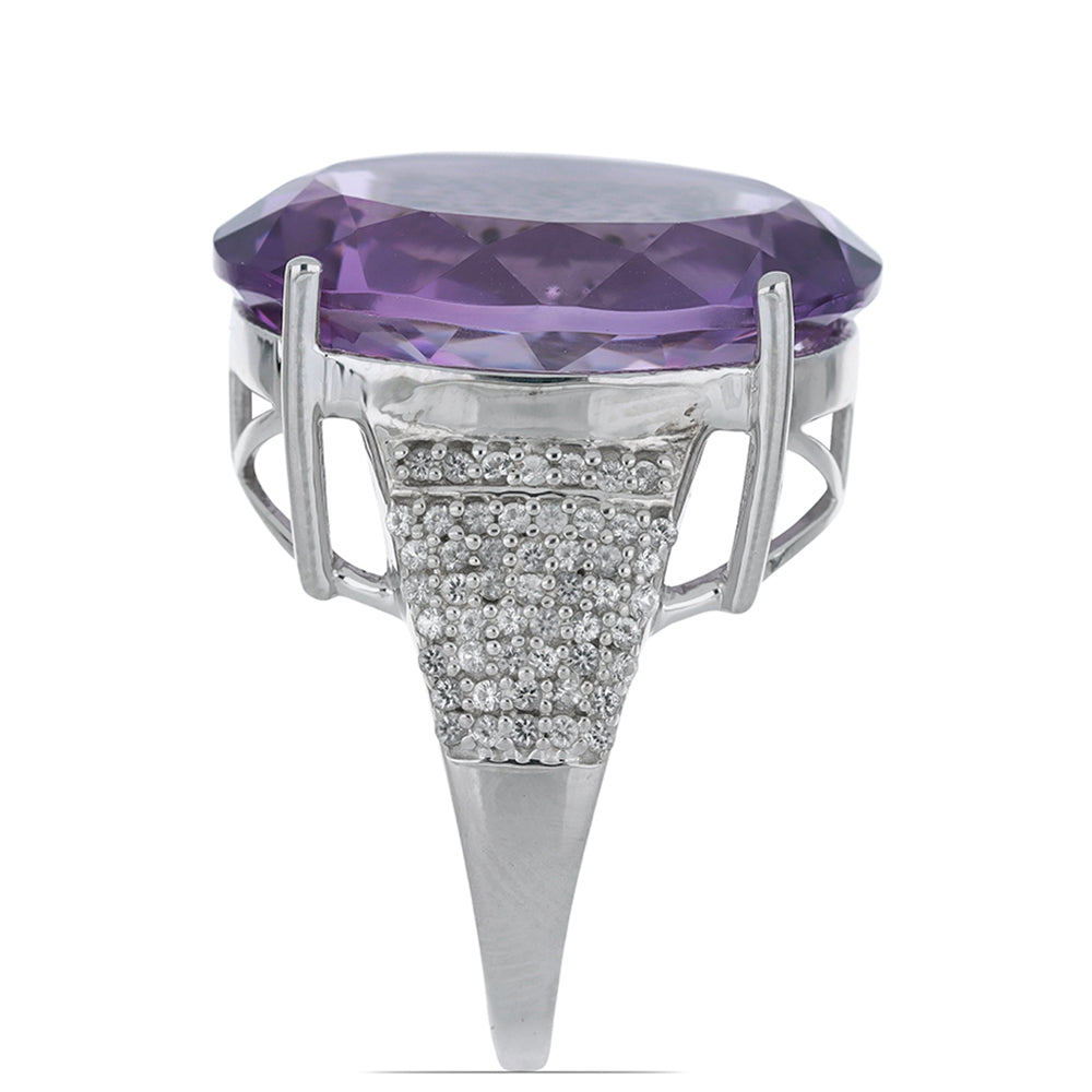 Silberring mit Rose De France Amethyst und weißem Topas