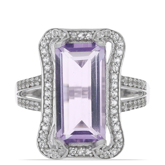 Silberring mit Rose De France Amethyst und weißem Topas
