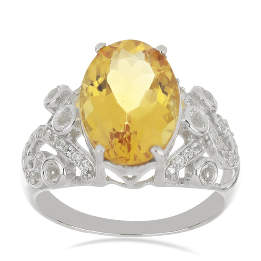 Silberring mit Zitrin aus dem Ural und weißem Topas