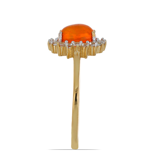 Goldplattierter Silberring mit orangefarbenem Opal aus Lega Dembi und weißem Topas