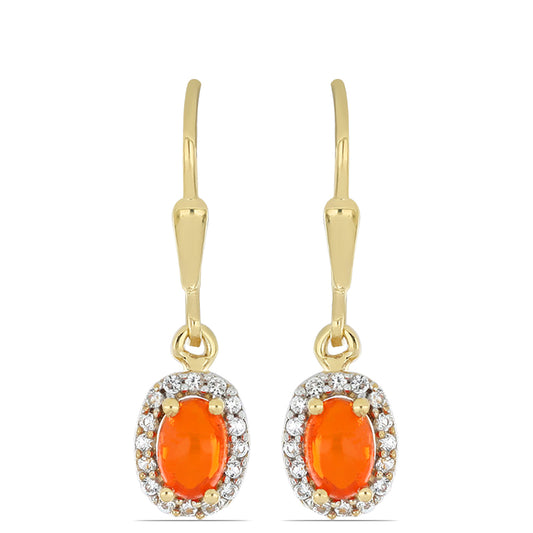 Goldplattierte Silberohrringe mit orangefarbenem Opal aus Lega Dembi und weißem Topas