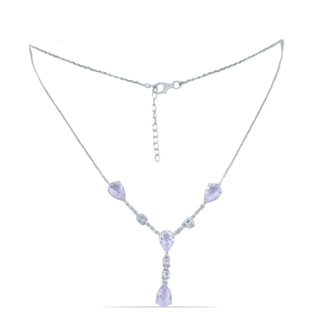 Silberhalskette mit Rose De France Amethyst