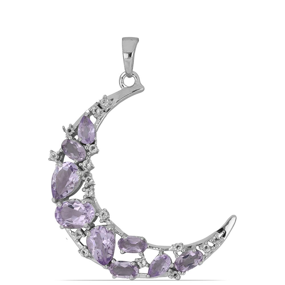 Silberanhänger mit Rose De France Amethyst und weißem Topas 1 