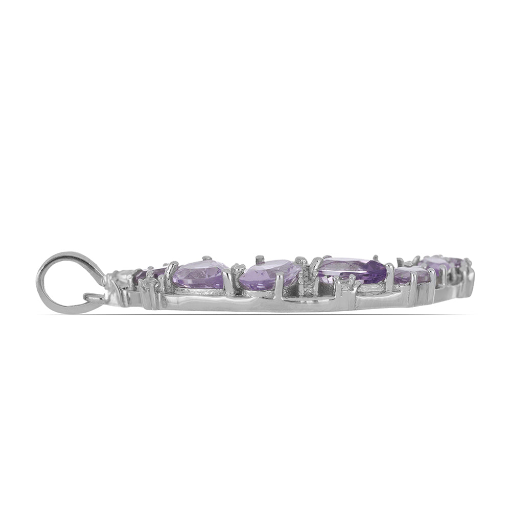 Silberanhänger mit Rose De France Amethyst und weißem Topas 2 