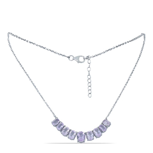 Silberhalskette mit Rose De France Amethyst