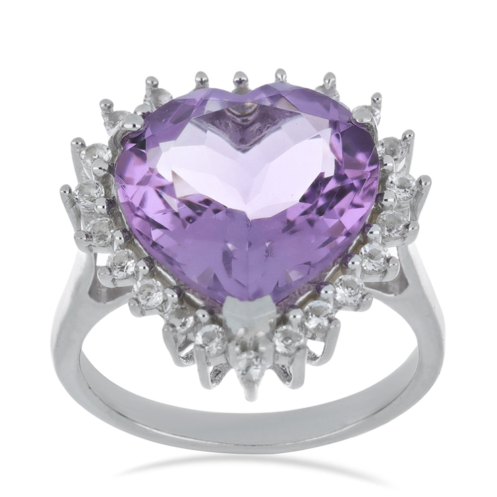 Silberring mit Rose De France Amethyst und weißem Topas 2 