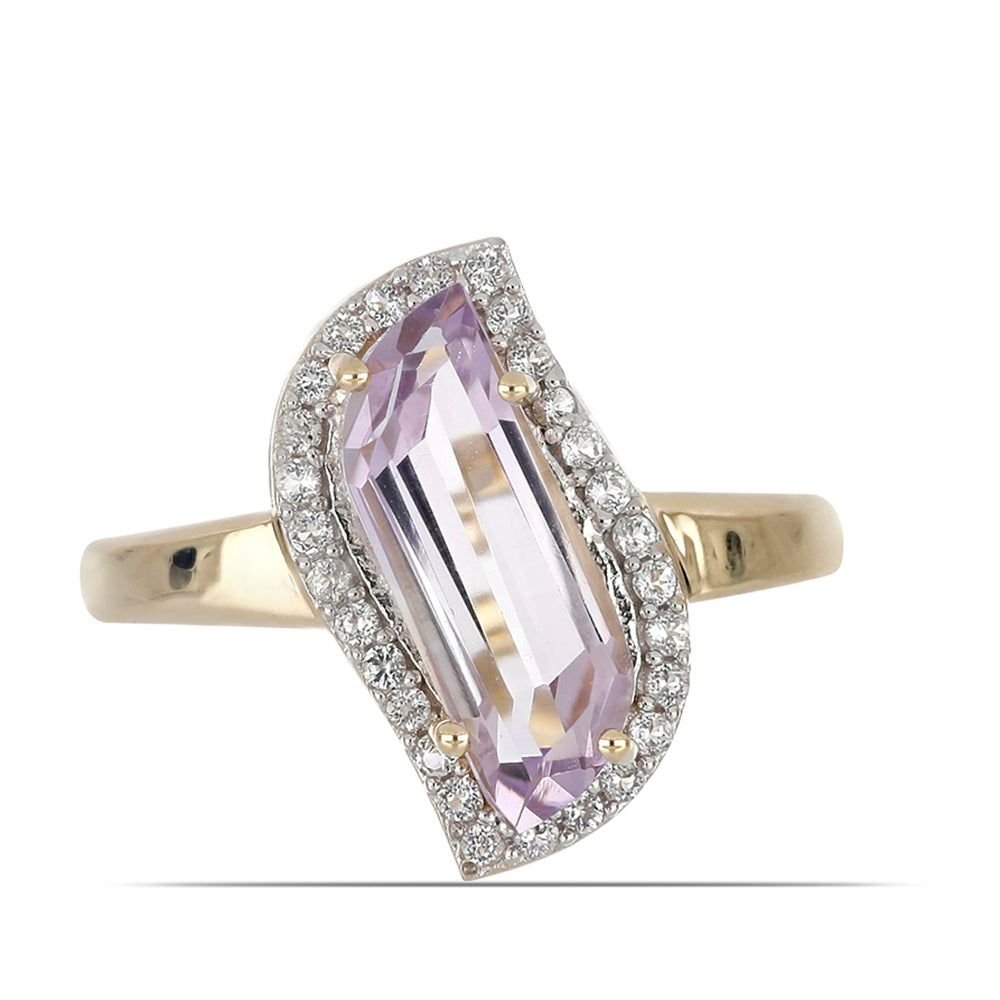 Goldplattierter Silberring mit Rose De France Amethyst und weißem Topas 1 