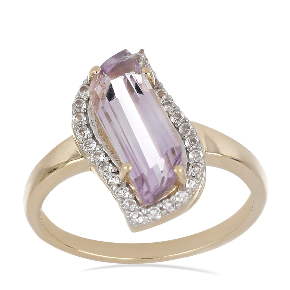 Goldplattierter Silberring mit Rose De France Amethyst und weißem Topas