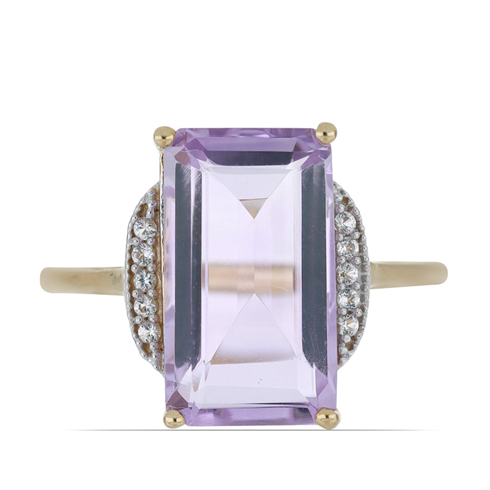 Goldplattierter Silberring mit Rose De France Amethyst und weißem Topas 1 