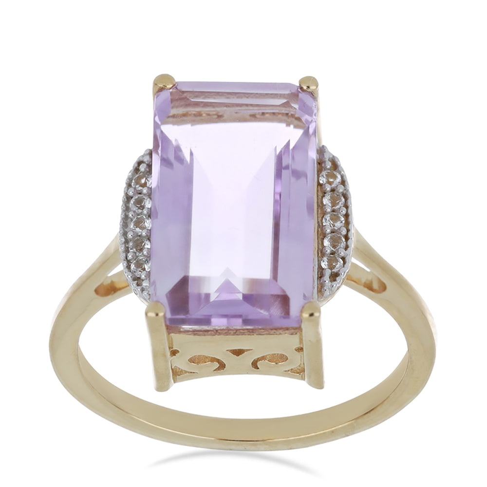 Goldplattierter Silberring mit Rose De France Amethyst und weißem Topas 2 