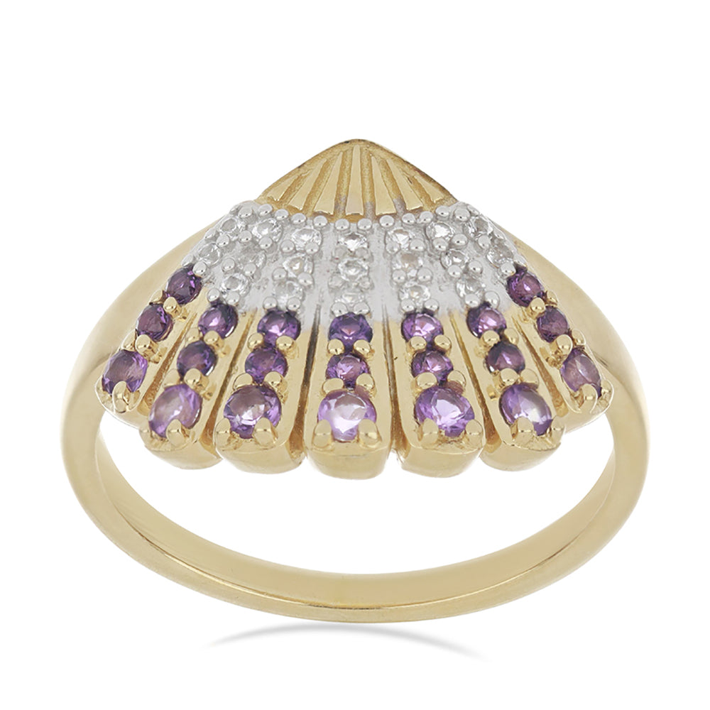Goldplattierter Silberring mit Rose De France Amethyst und weißem Topas