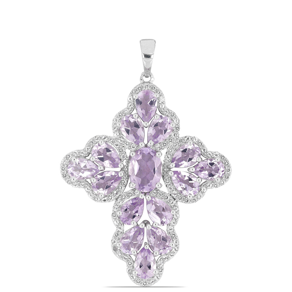 Silberanhänger mit Rose De France Amethyst und weißem Topas 1 