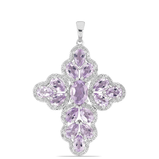 Silberanhänger mit Rose De France Amethyst und weißem Topas