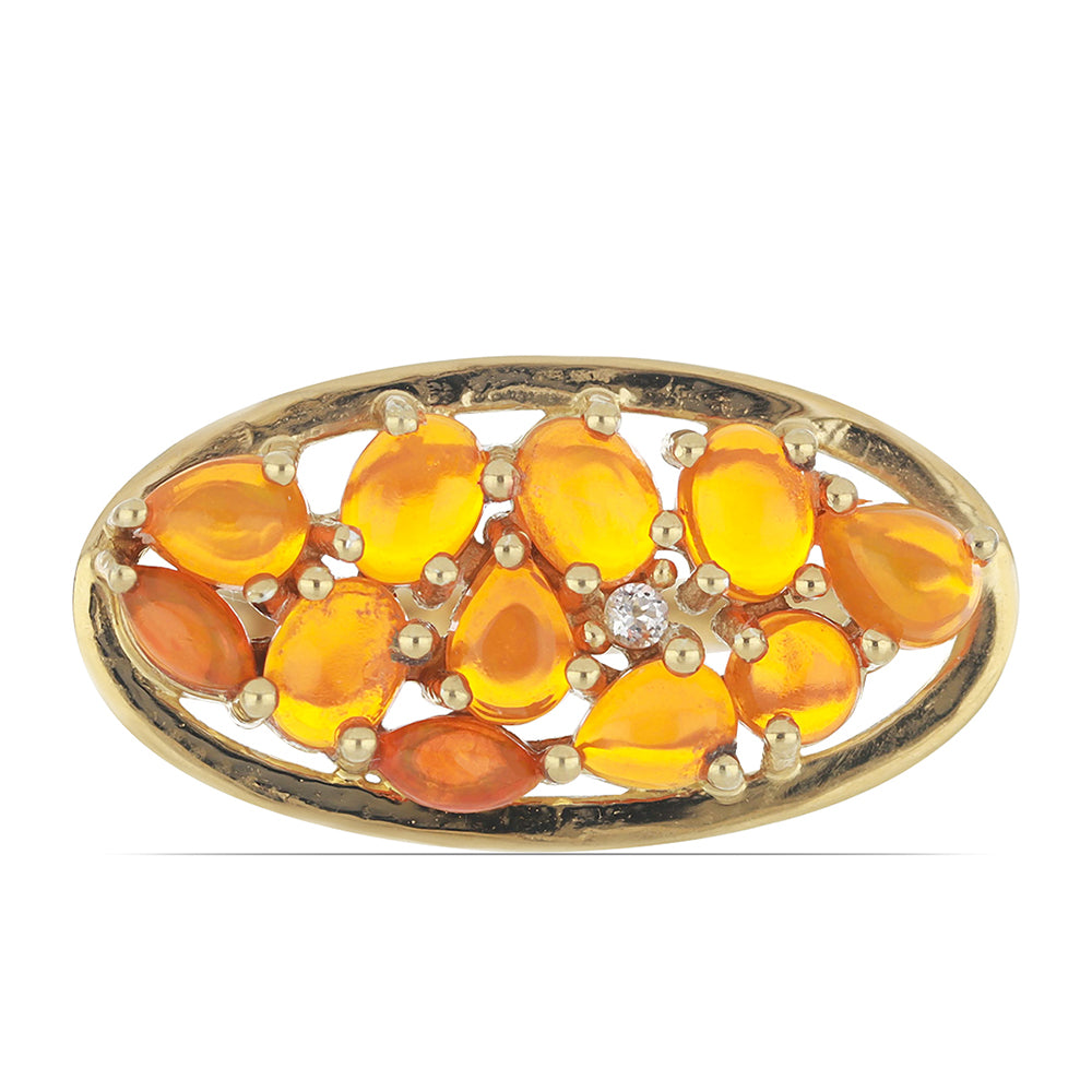 Goldplattierter Silberring mit orangefarbenem Opal aus Lega Dembi und weißem Topas 1 